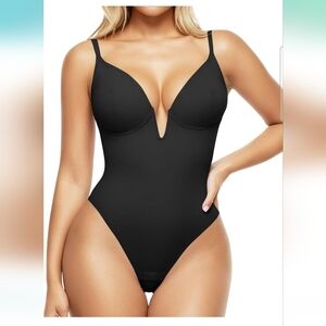 Popilush Black Deep V Neck Shapewear Tummy Control Corset Bodysuit Size XL
